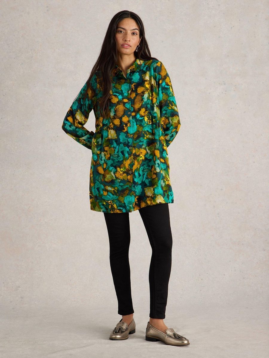 Bedruckte Tunika-Bluse aus Viskose mit Kragen