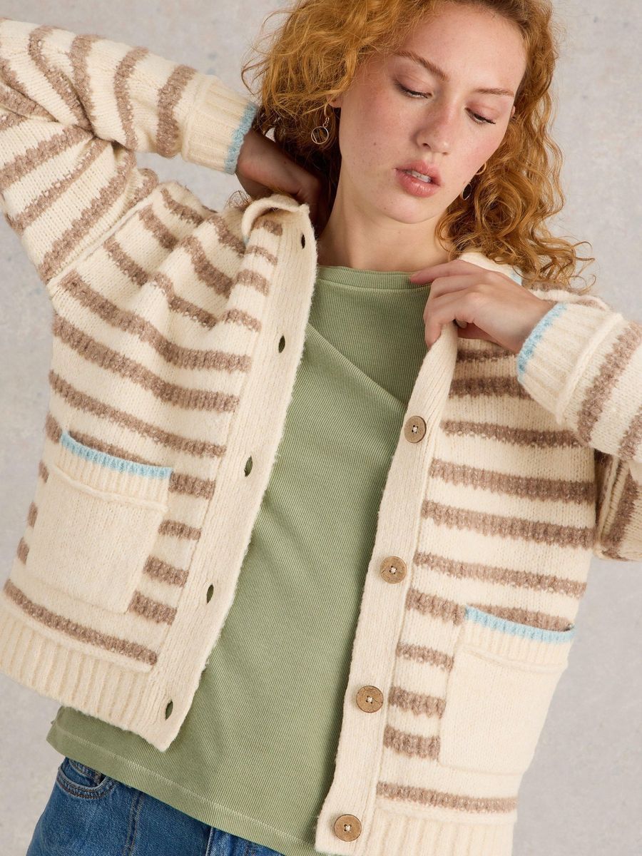 Gestreifte Strickjacke mit Taschen