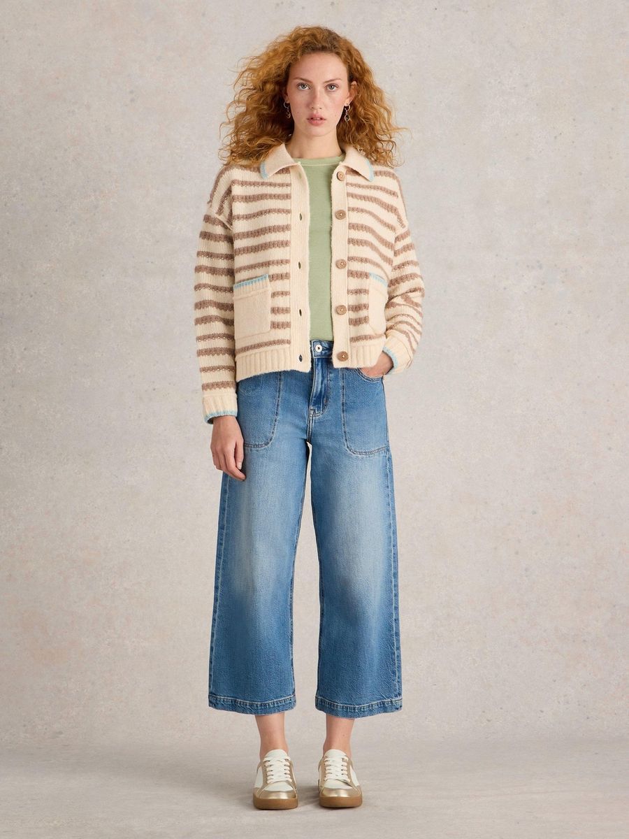 Gestreifte Strickjacke mit Taschen