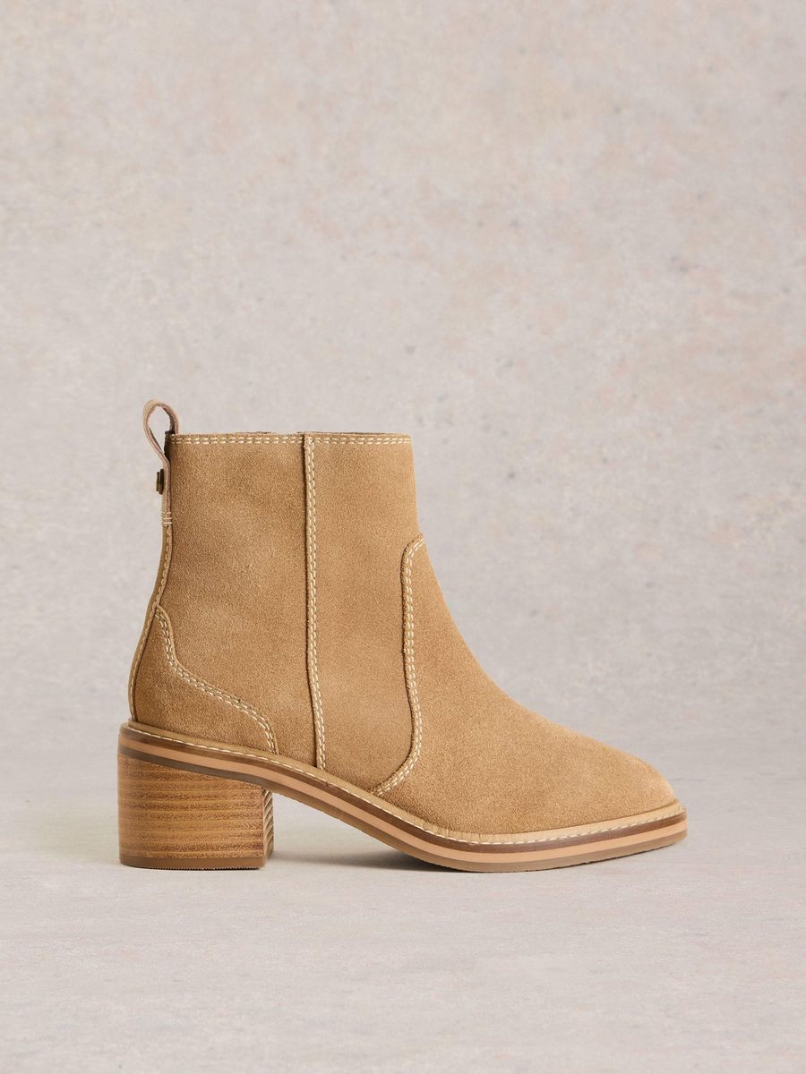 Wildleder-Stiefeletten mit Blockabsatz