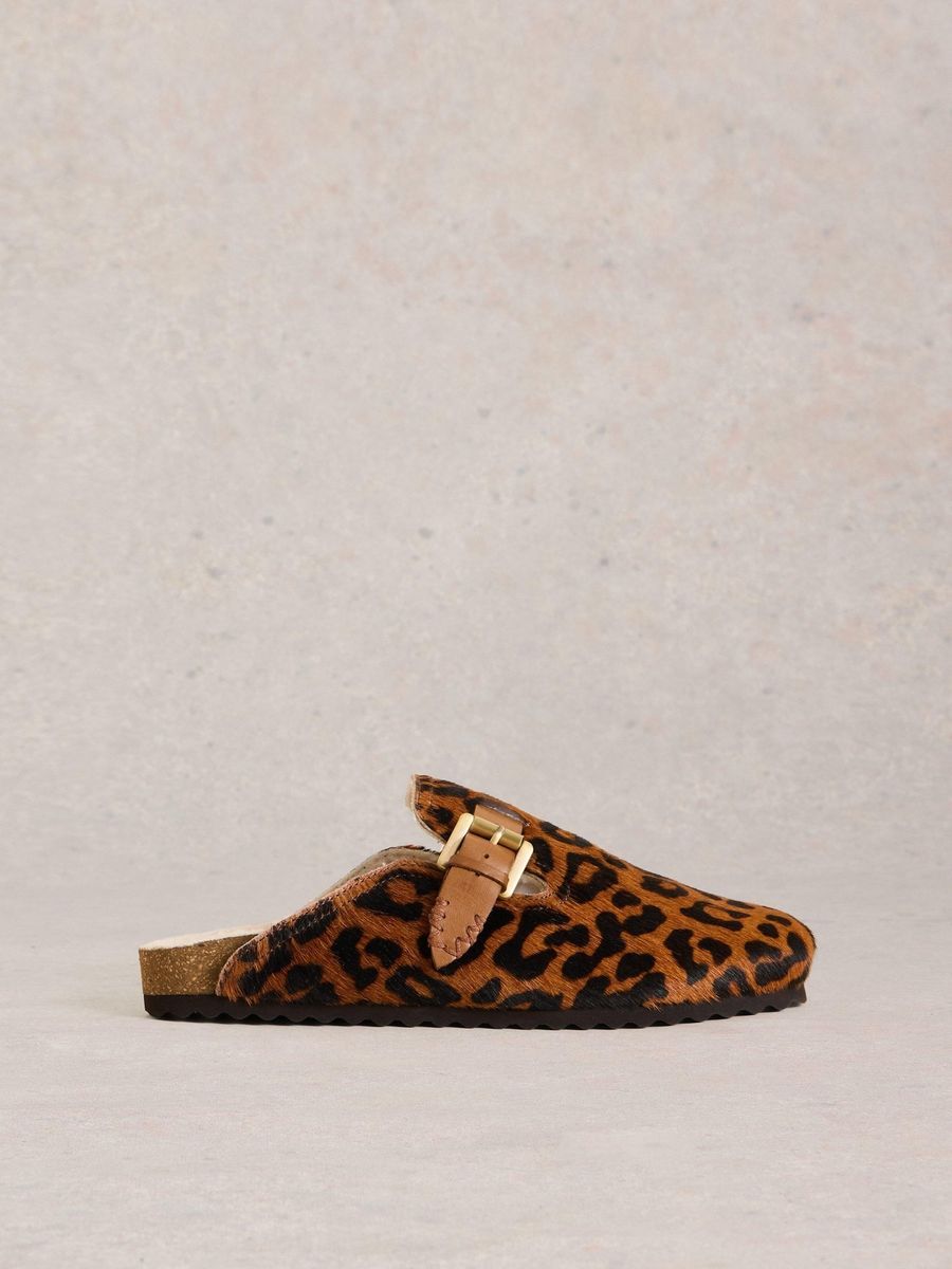 Leder Clog Sandale mit Leopardenmuster