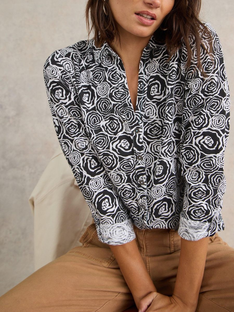 Jerseybluse aus Baumwolle mit Blumendruck