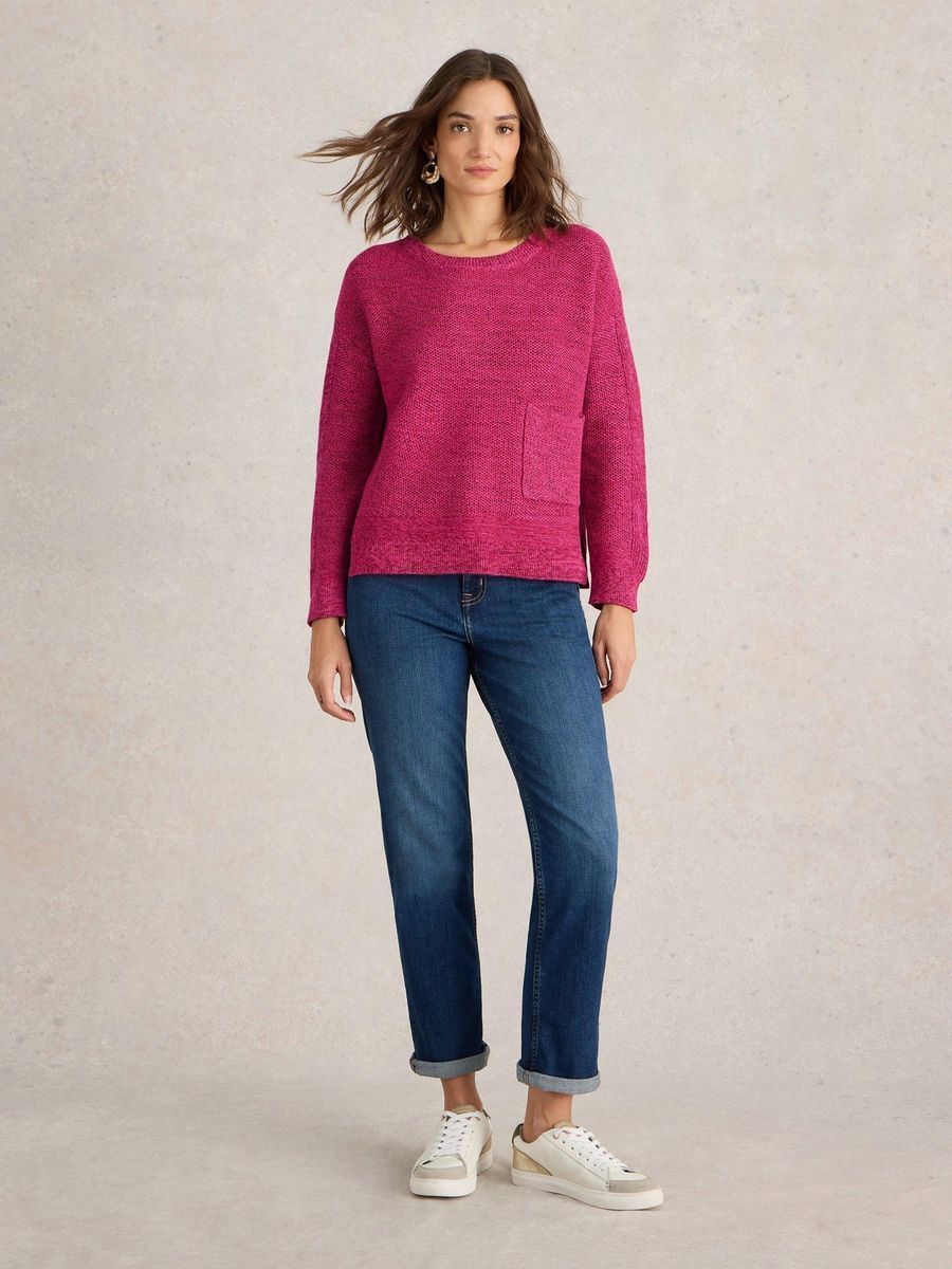 Leuchtend rosafarbener Baumwollpullover mit Tasche