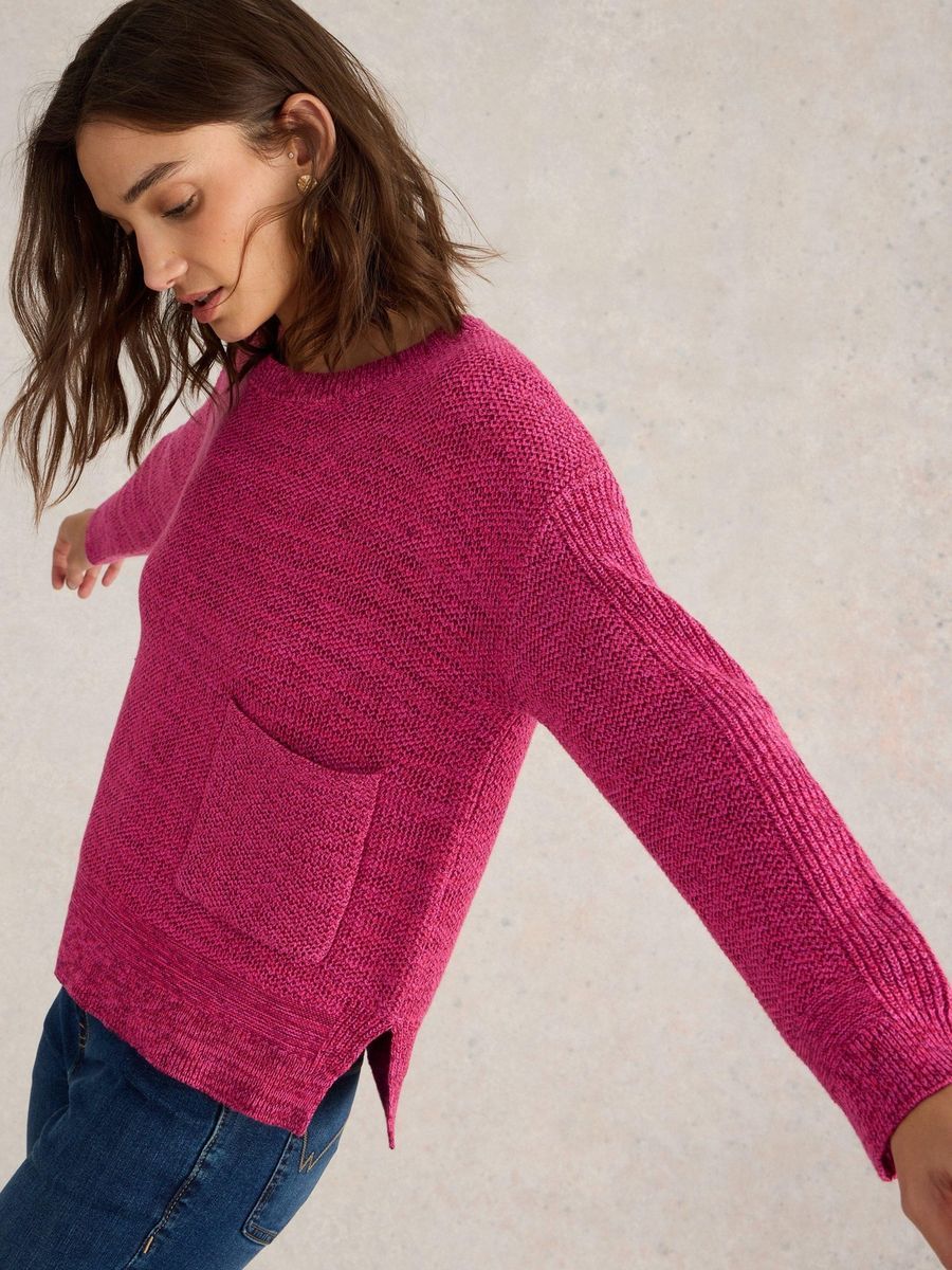 Leuchtend rosafarbener Baumwollpullover mit Tasche