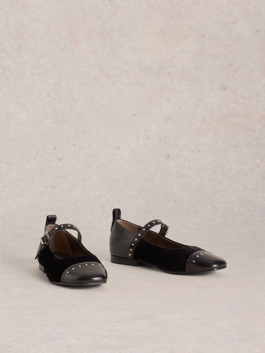 Schwarze Mary Jane Ballerinas aus Samt