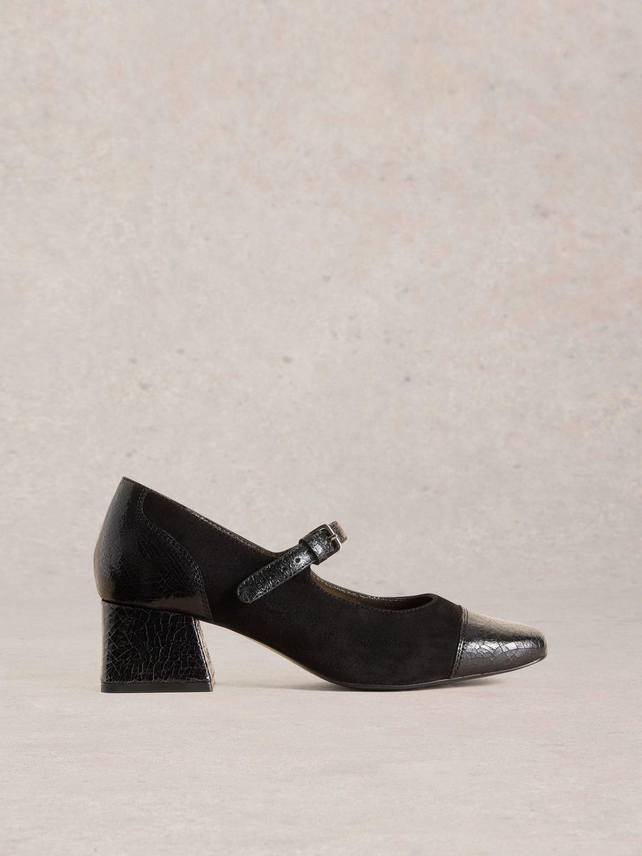 Schwarze Mary Janes mit Blockabsatz aus Leder