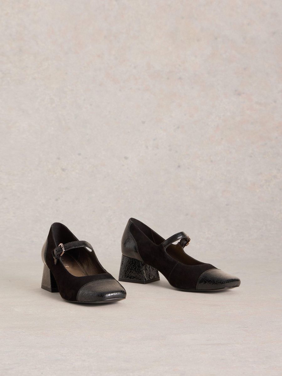 Schwarze Mary Janes mit Blockabsatz aus Leder