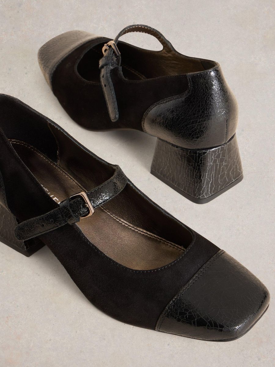 Schwarze Mary Janes mit Blockabsatz aus Leder