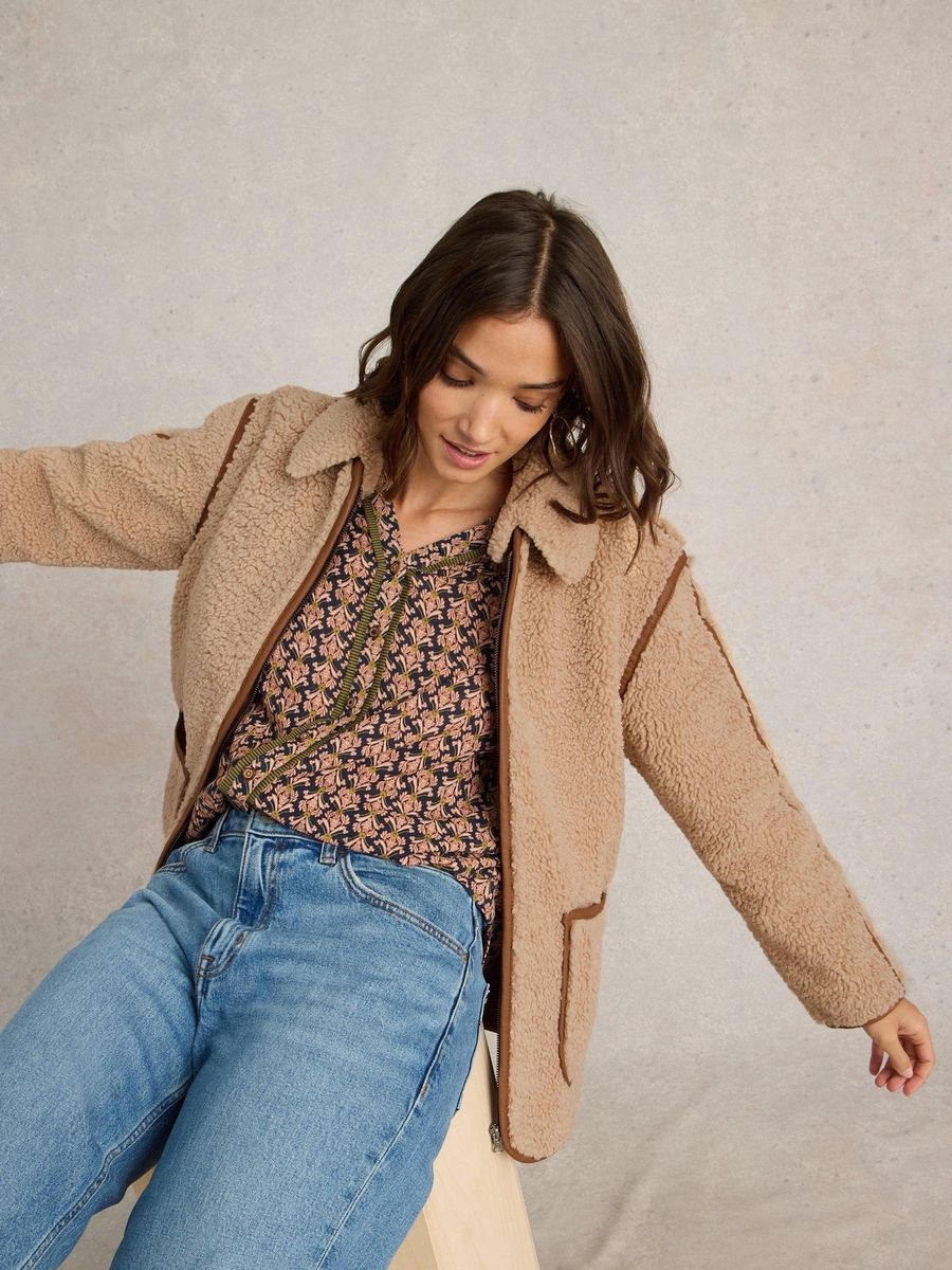 Teddyfleece-Jacke mit Zierdetails