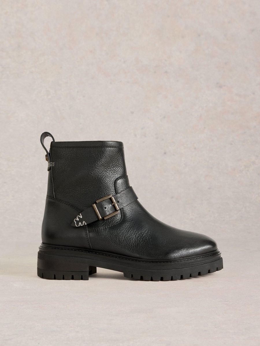 Schwarzer Leder Biker Boot mit Schnalle