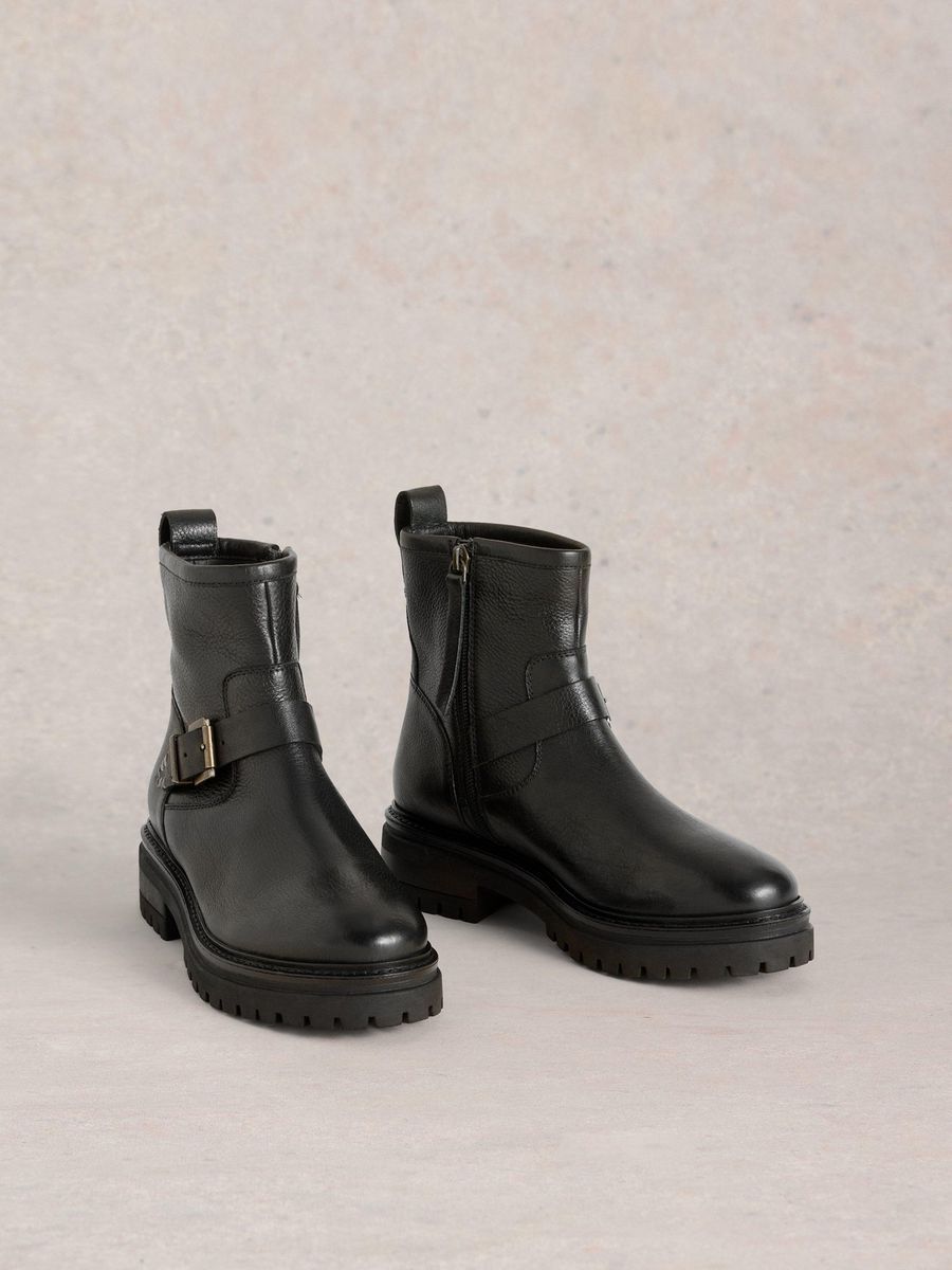 Schwarzer Leder Biker Boot mit Schnalle