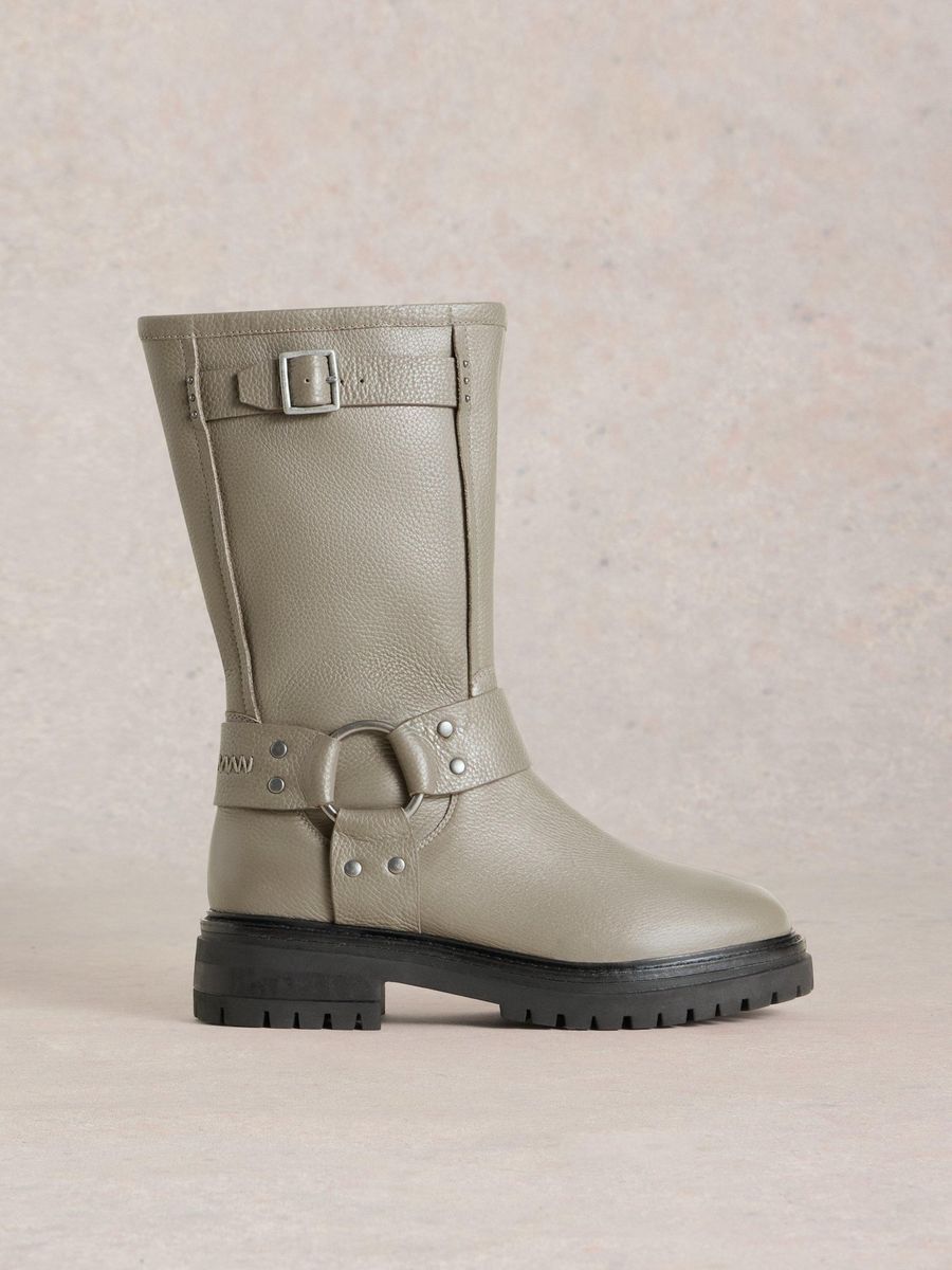 Leder-Bikerstiefel mit Riemen