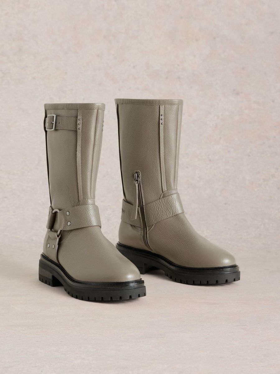 Leder-Bikerstiefel mit Riemen