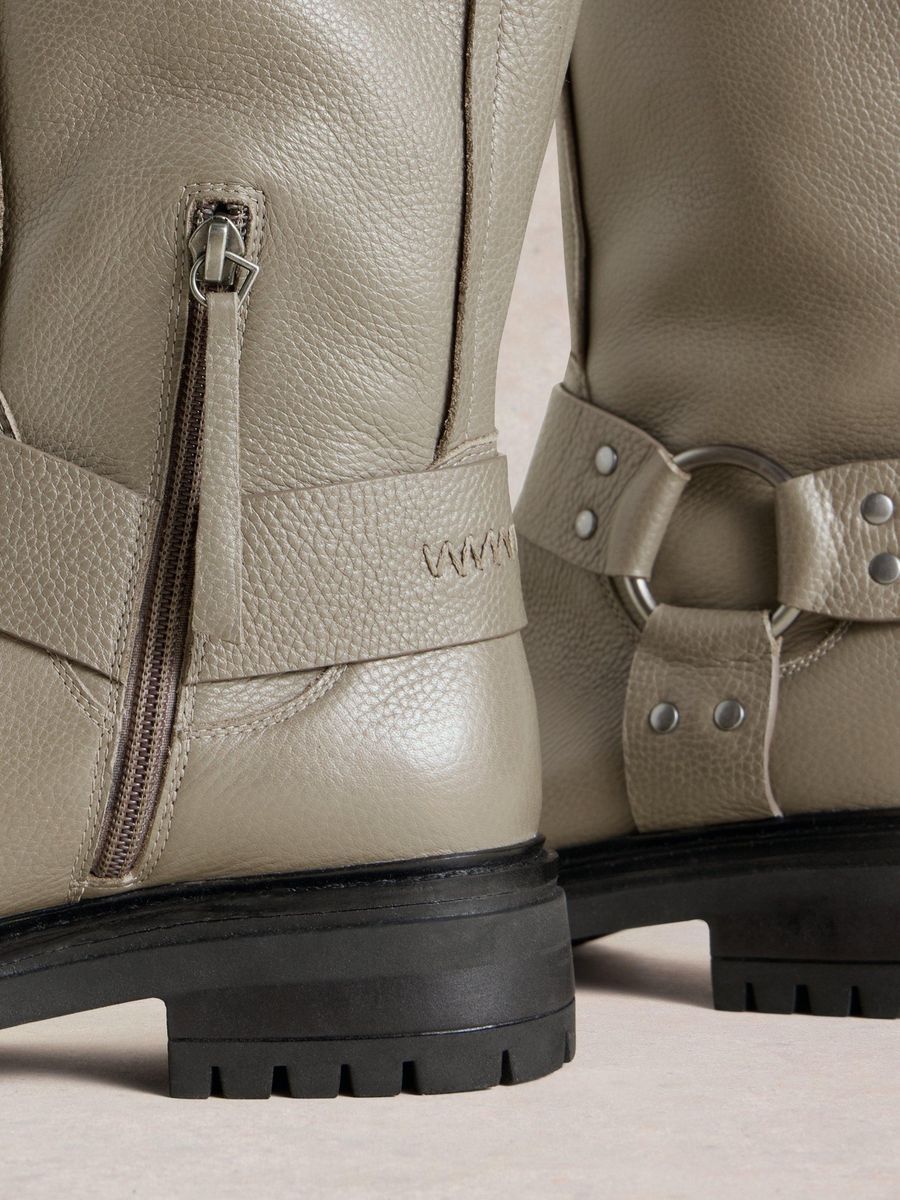 Leder-Bikerstiefel mit Riemen