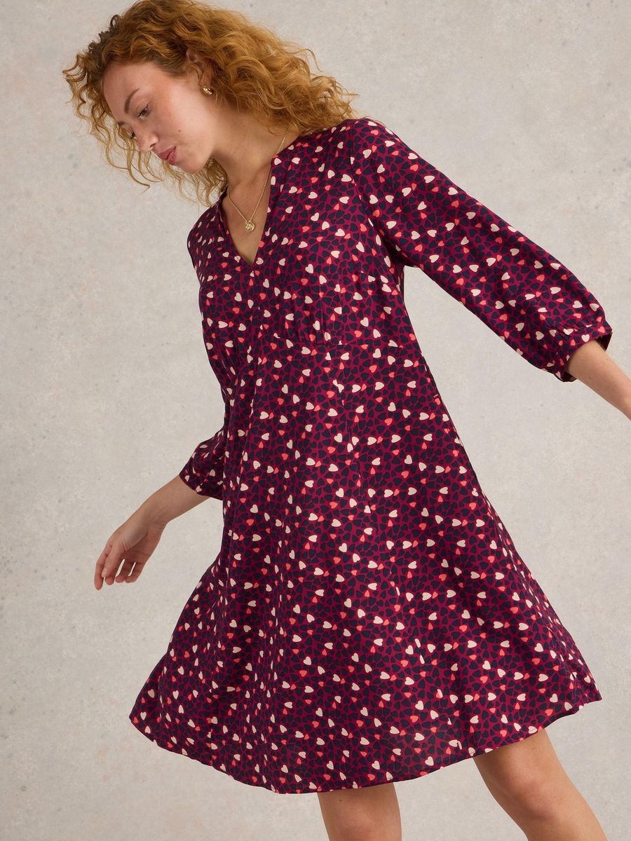 A-Linien Minikleid mit Herzmuster