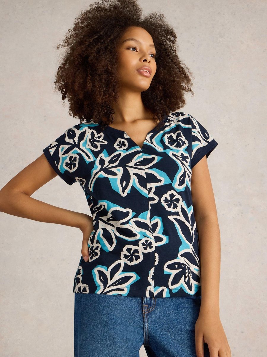 T-Shirt mit Blumenmuster und V-Ausschnitt