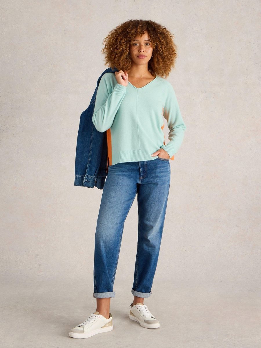 Kaschmirpullover mit V-Ausschnitt und Colour-Block