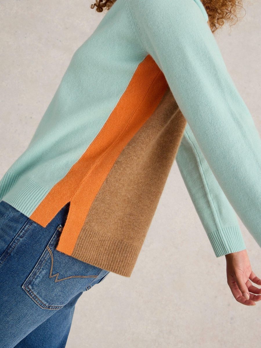 Kaschmirpullover mit V-Ausschnitt und Colour-Block