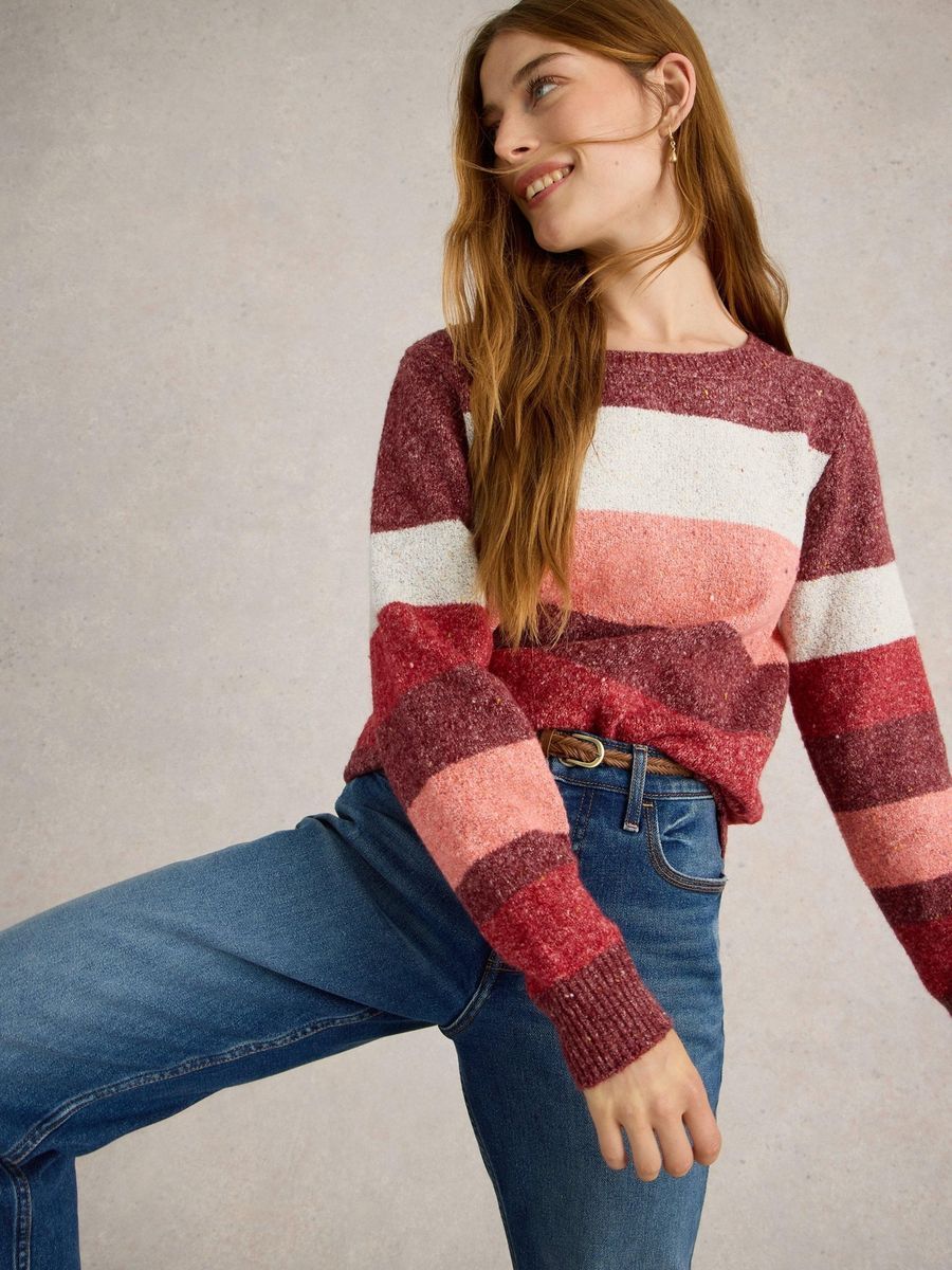 Gestreifter Rundhals Strickpullover