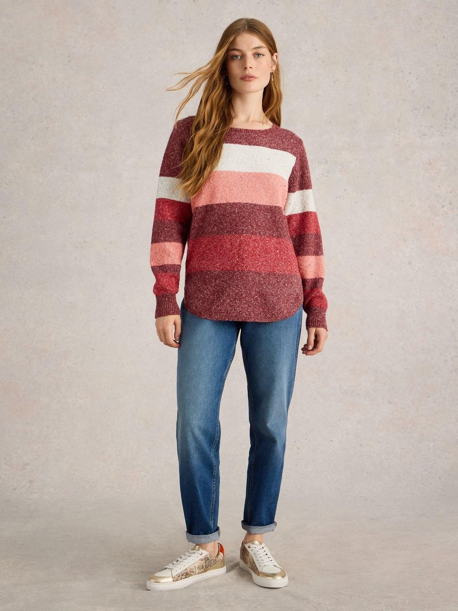 Gestreifter Rundhals Strickpullover