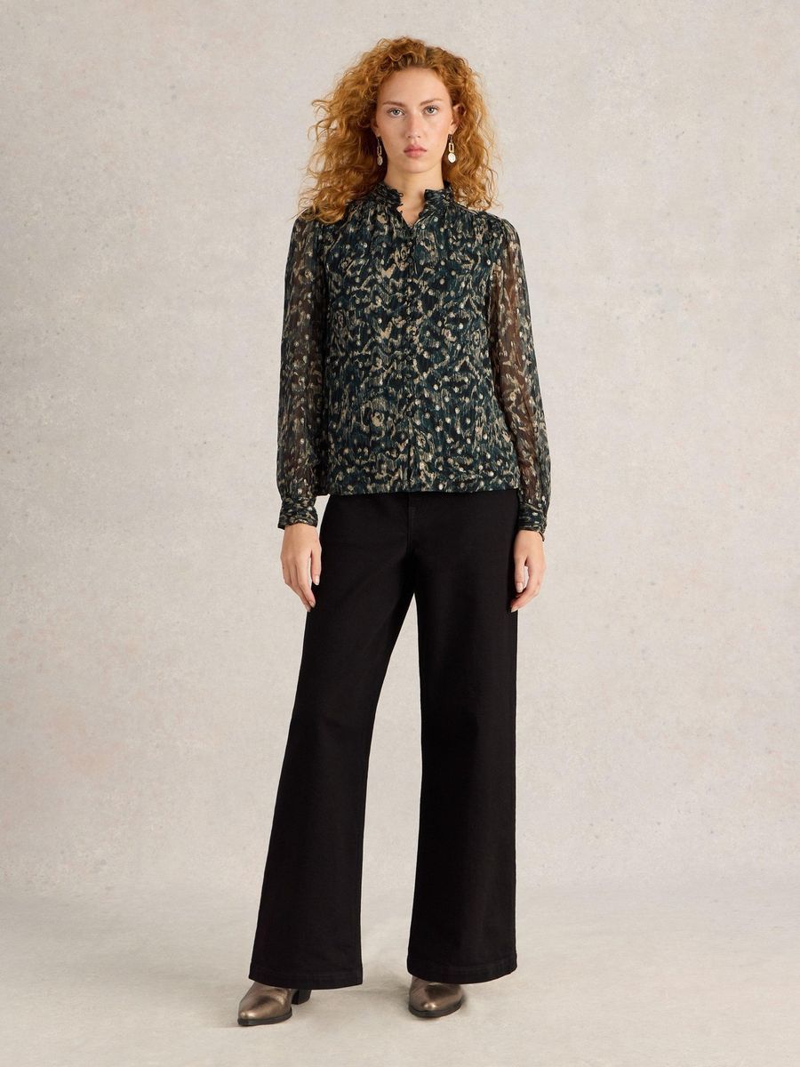 Transparente, langärmlige Bluse mit Glitzerpunkten