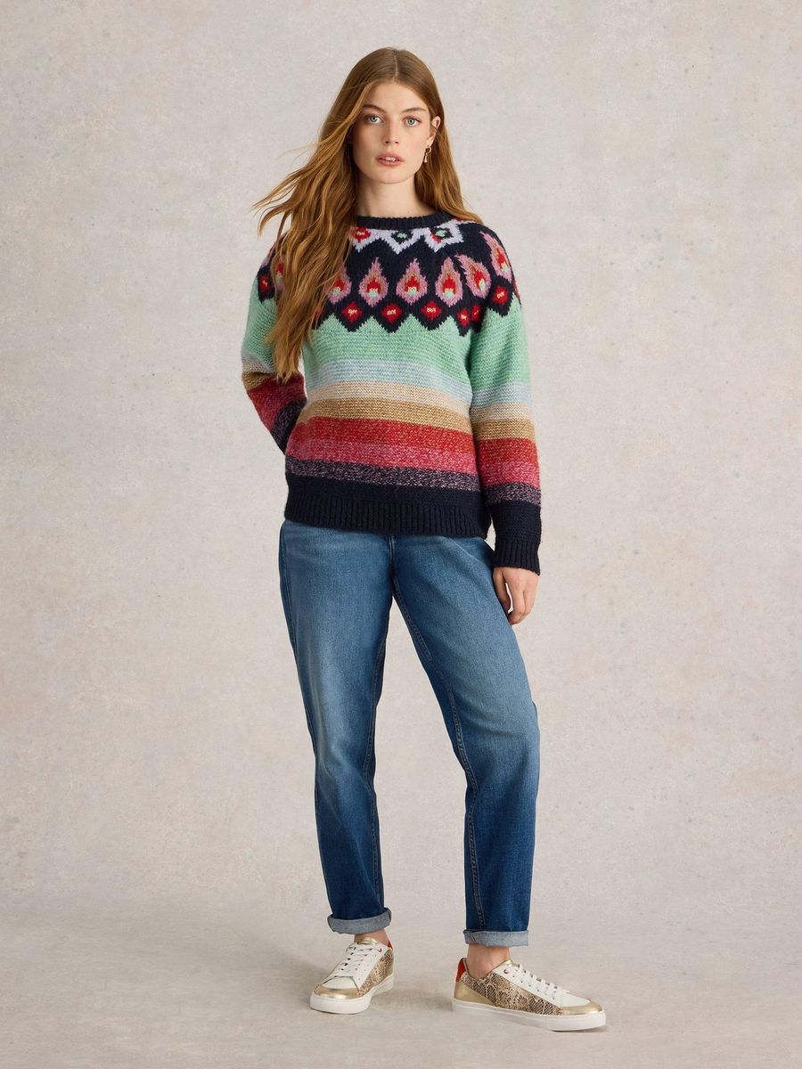 Gestreifter Strickpullover mit Fair Isle-Muster