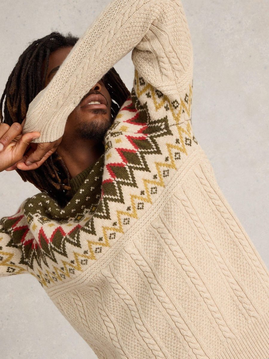 Norweger Zopfstrick Pullover mit Lammwollmischung