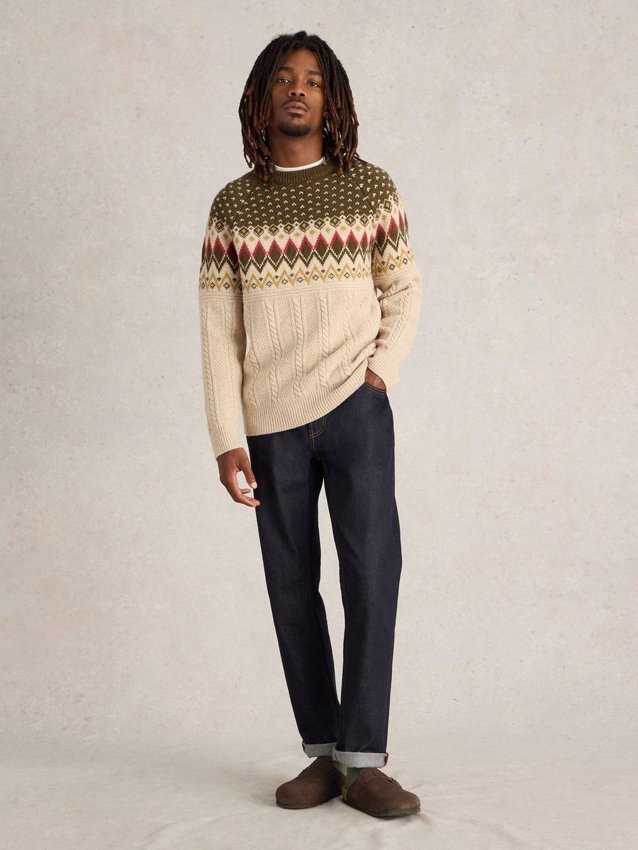 Norweger Zopfstrick Pullover mit Lammwollmischung