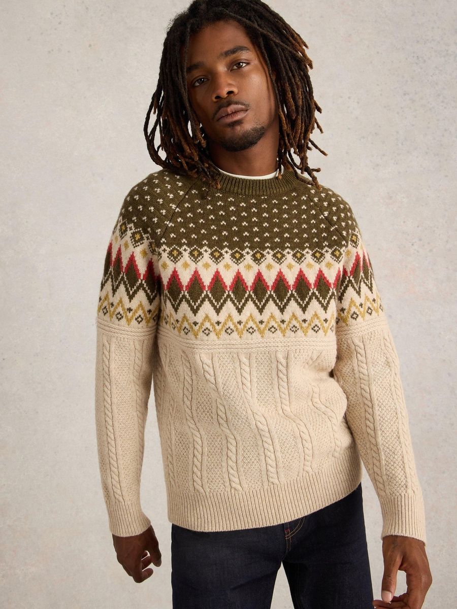 Norweger Zopfstrick Pullover mit Lammwollmischung
