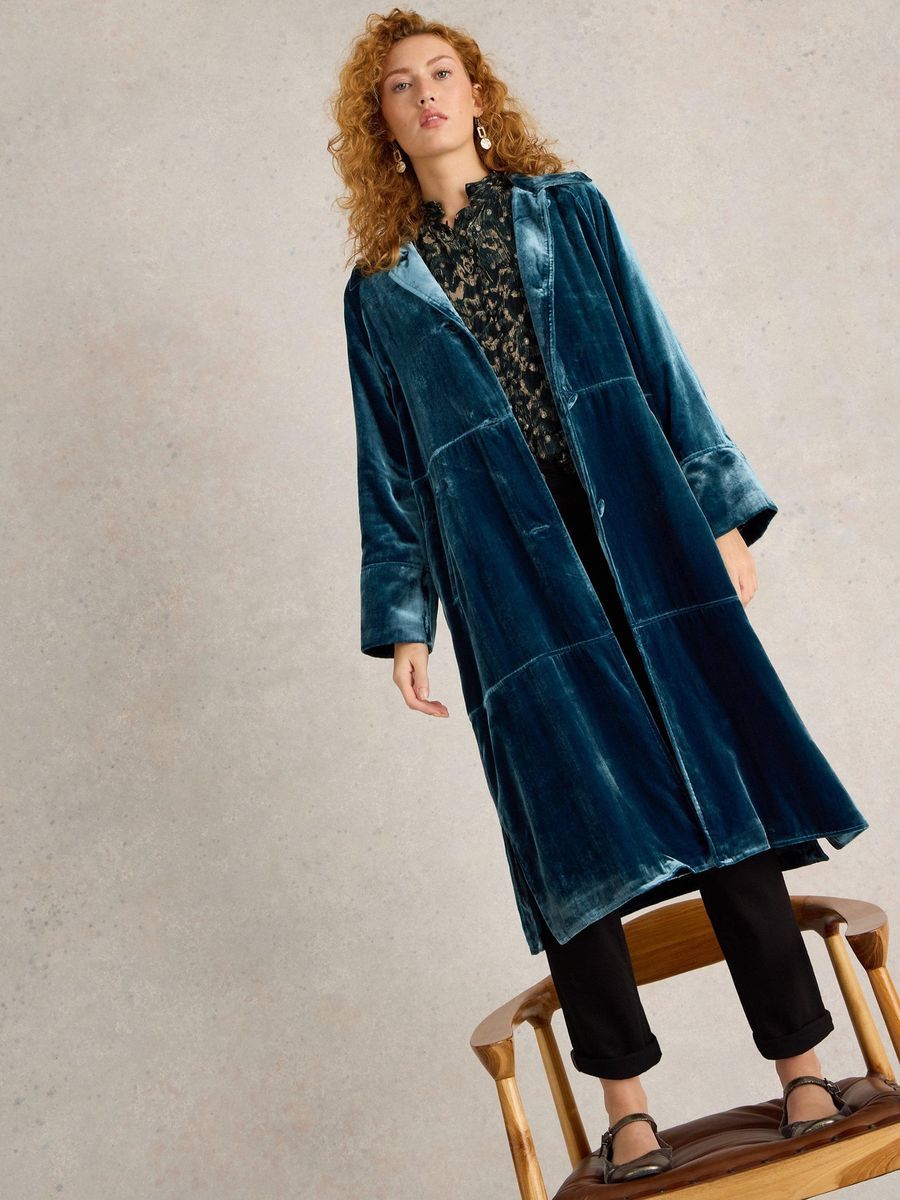 Samt Duster Coat mit Kragen