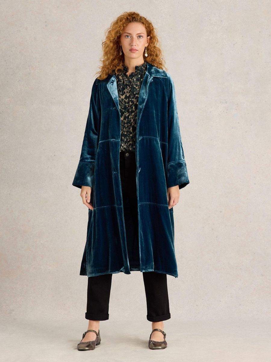 Samt Duster Coat mit Kragen