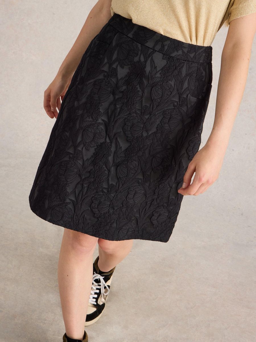 A-Linien Minirock mit floralem Jacquardmuster