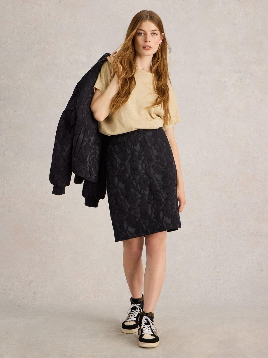 A-Linien Minirock mit floralem Jacquardmuster