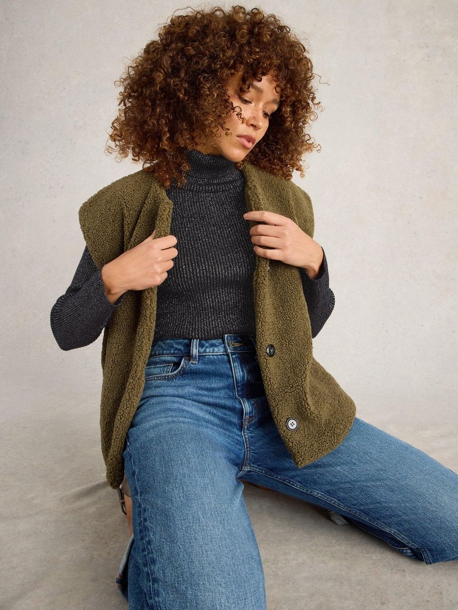 Glitzernder Rippenstrick-Rollkragenpullover