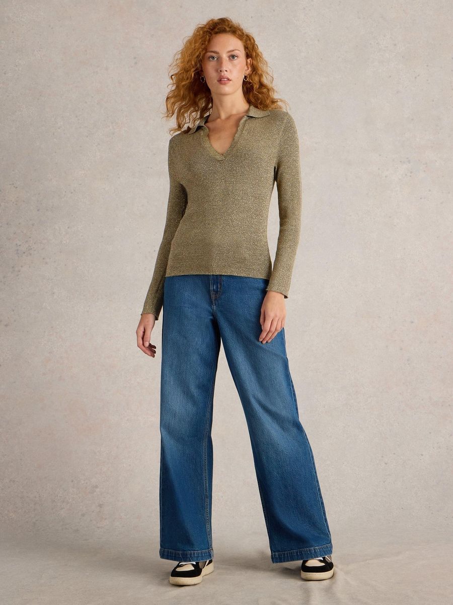Elegantes Metallic-Rippstrickoberteil