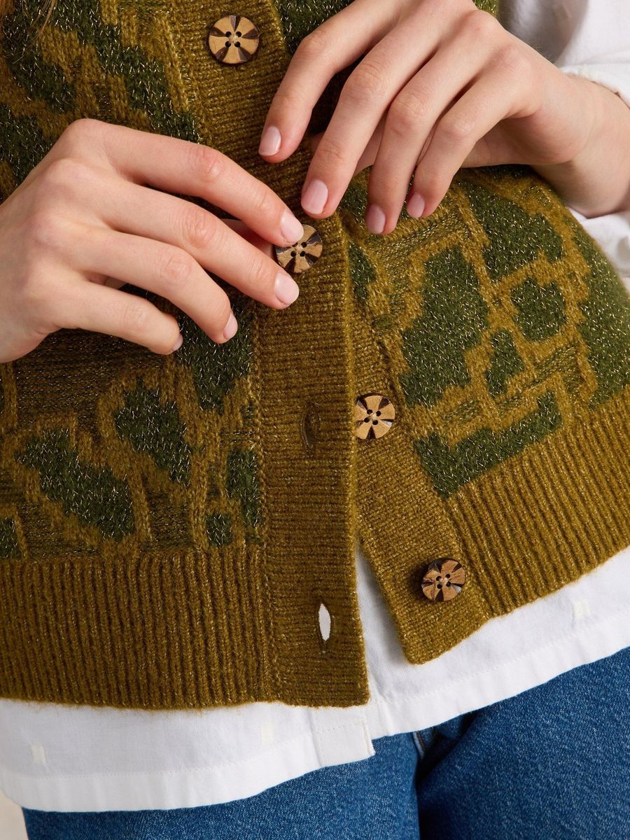 Bedruckte Strickweste mit Knopfleiste