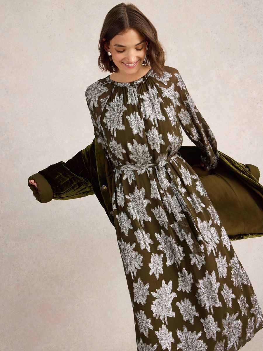 Elegantes Maxi-Jacquardkleid mit Blumenmuster
