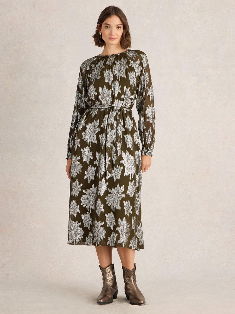 Elegantes Maxi-Jacquardkleid mit Blumenmuster