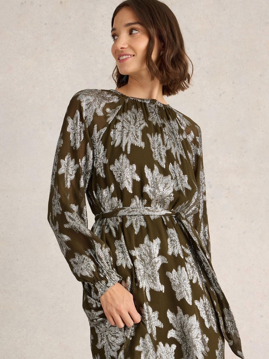 Elegantes Maxi-Jacquardkleid mit Blumenmuster