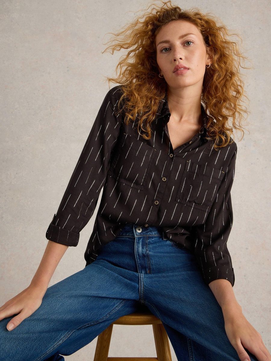Gestreifte Metallic Bluse mit Knopfleiste
