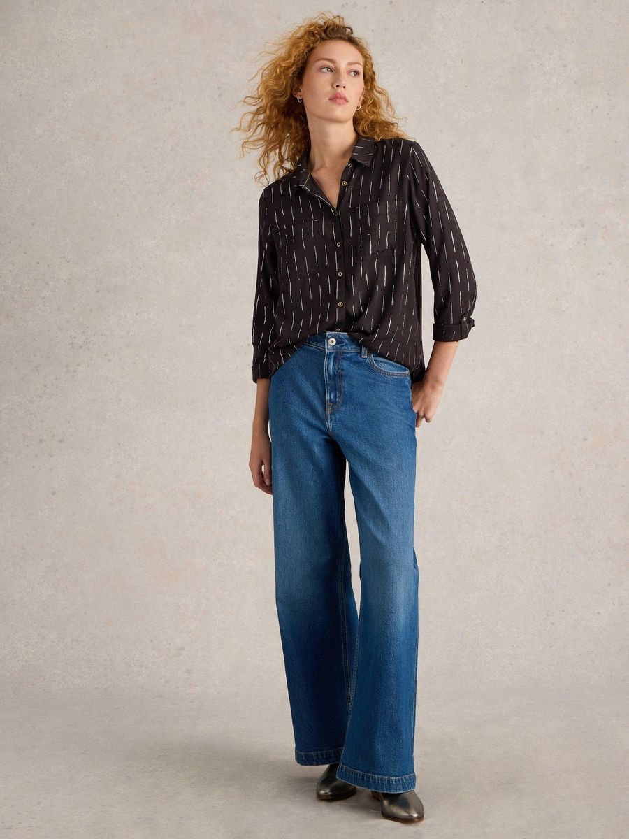 Gestreifte Metallic Bluse mit Knopfleiste