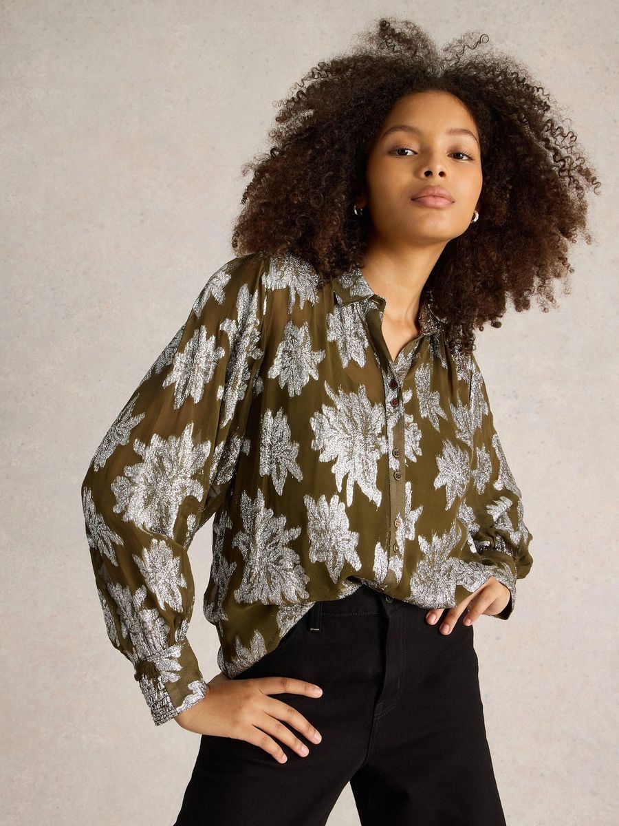 Langärmelige Bluse mit floralem Jacquardmuster