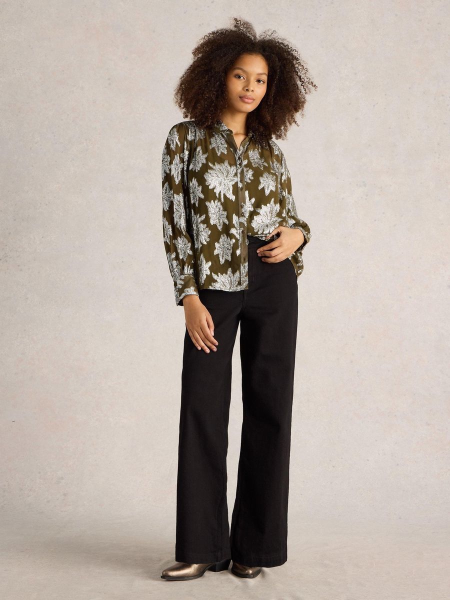 Langärmelige Bluse mit floralem Jacquardmuster