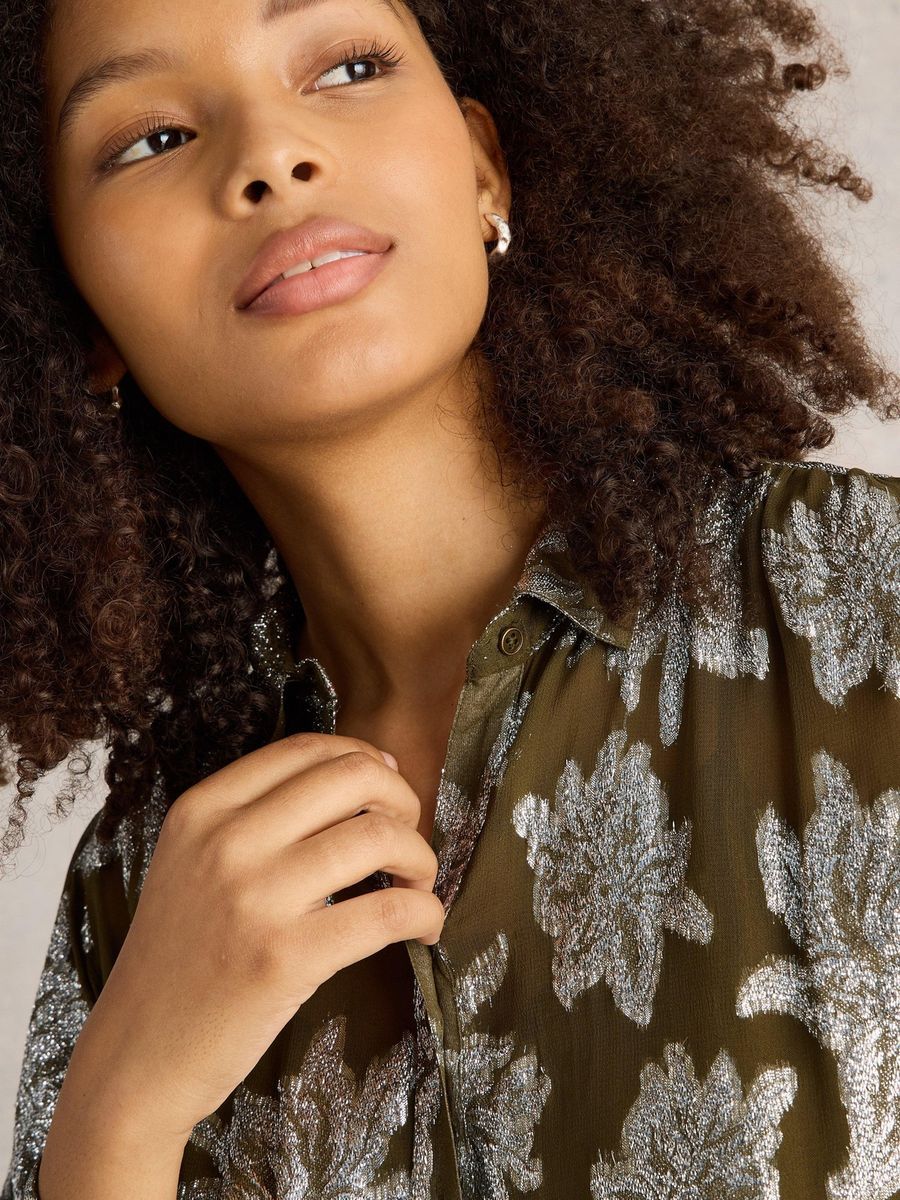 Langärmelige Bluse mit floralem Jacquardmuster