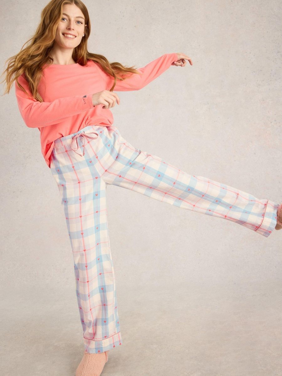 Karierte Loungewear-Hose mit Herzdetails
