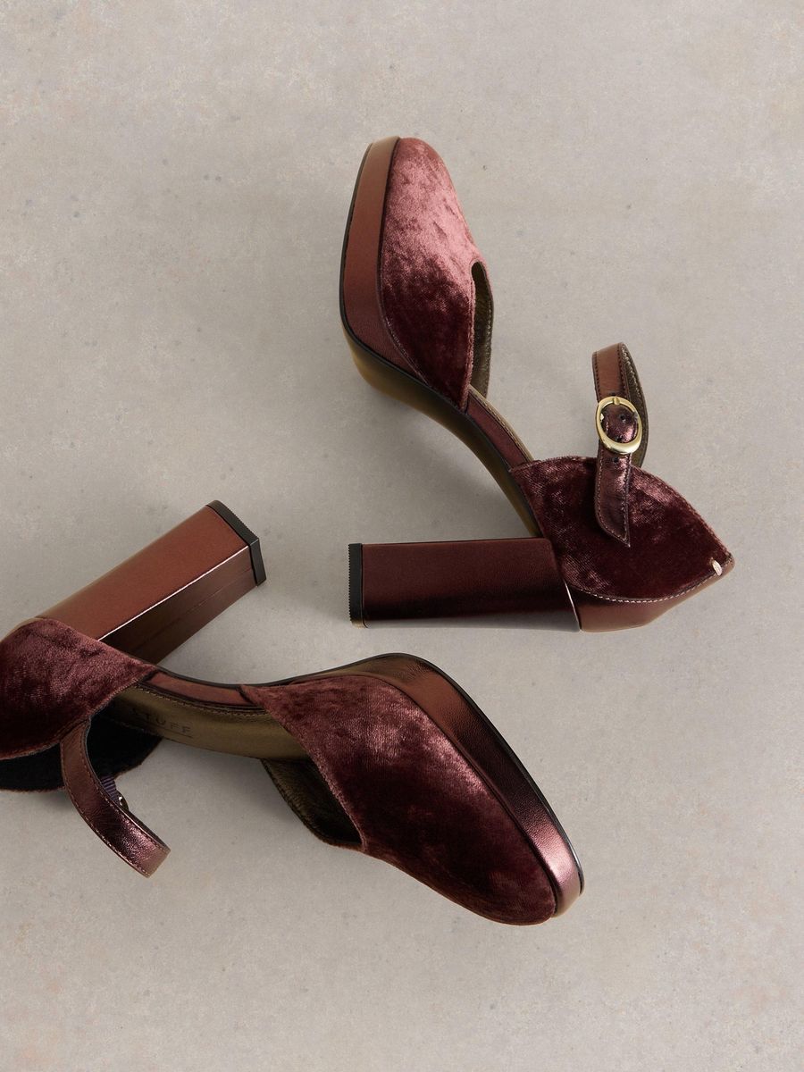 Plateau-Mary-Jane-Pumps aus Samt