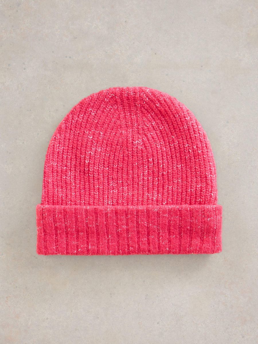 Leuchtend pinke Strickmütze