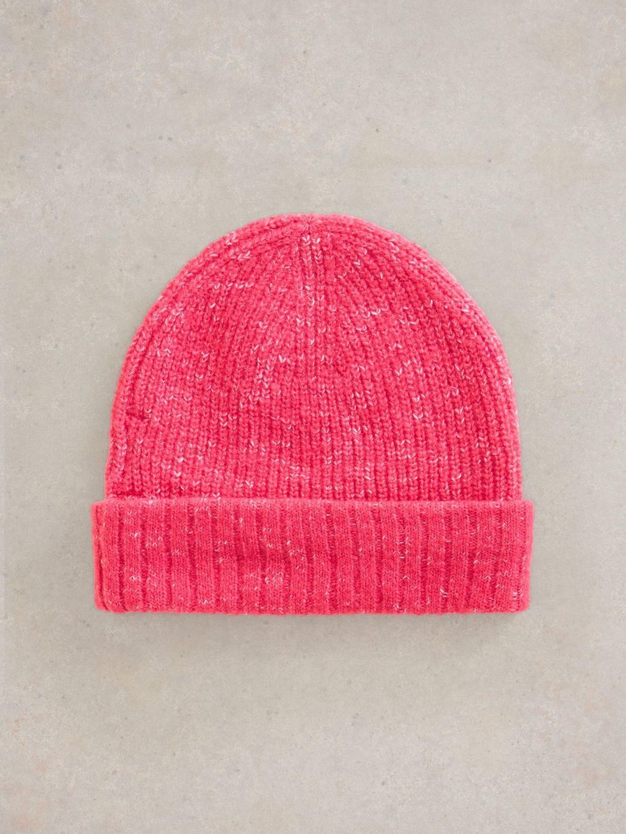 Leuchtend pinke Strickmütze