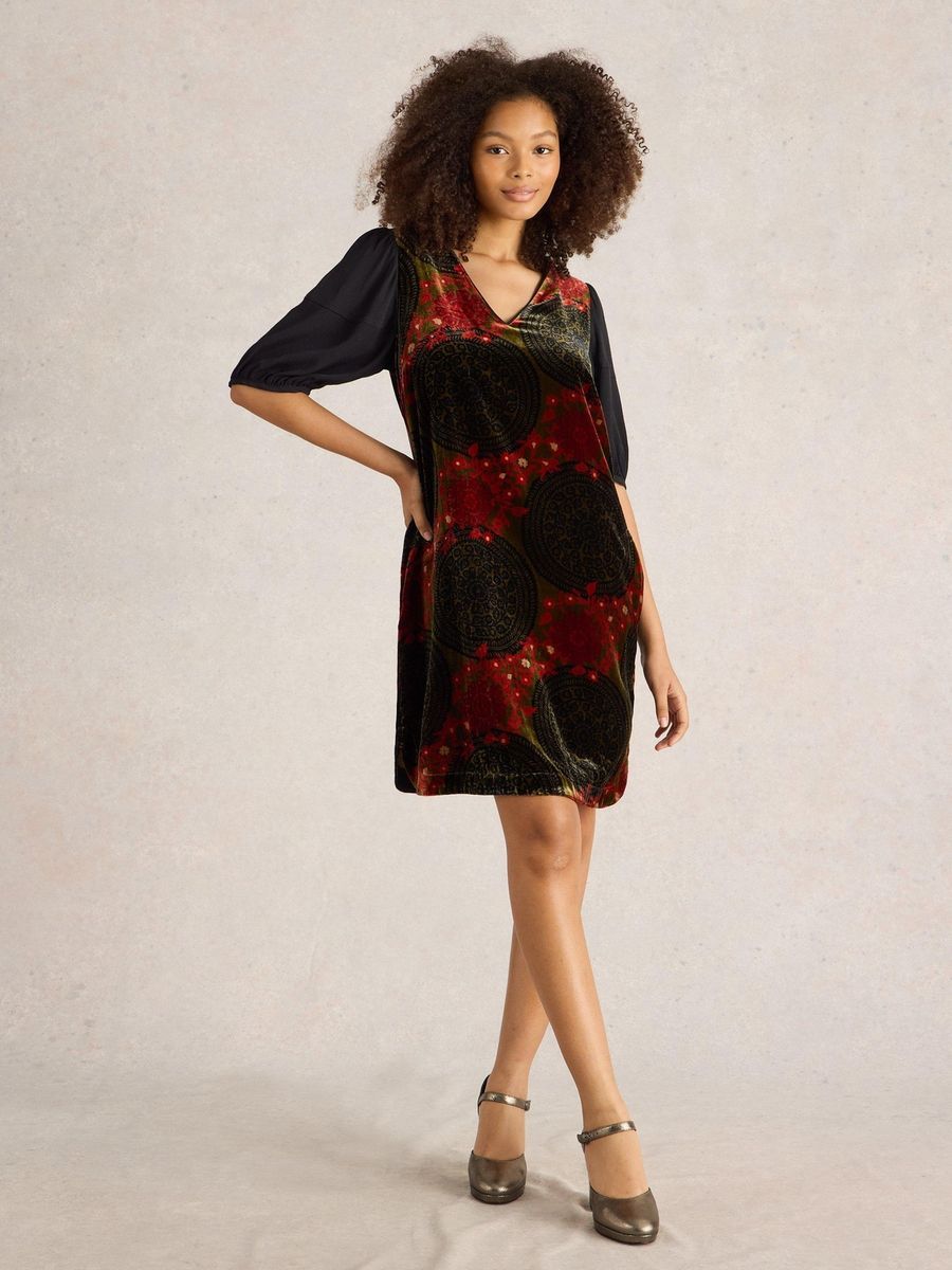 Samt-Partykleid aus Materialmix