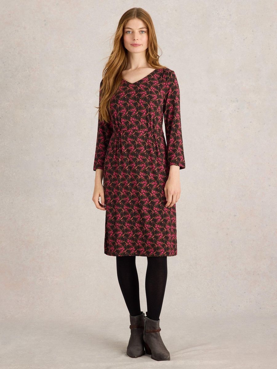 Bedrucktes Jersey A-Linien Midikleid